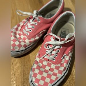 Vans pink, and white checkered lace ups